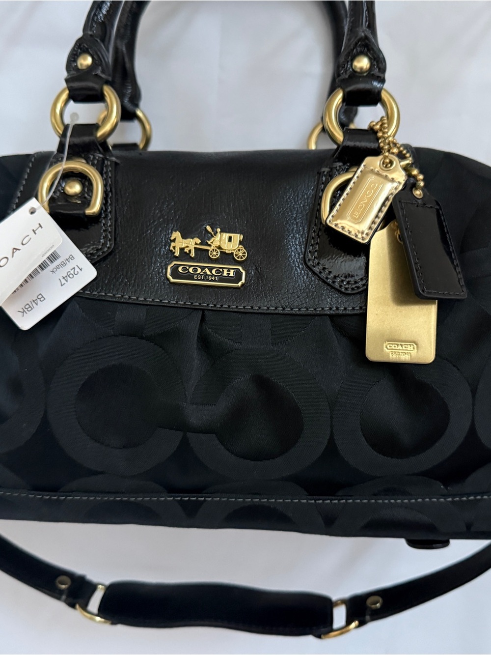 Coach Black Signature Satchel with Gold Hardware